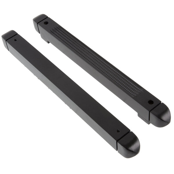 A Mizerak pool cue rack with two black plastic handles.