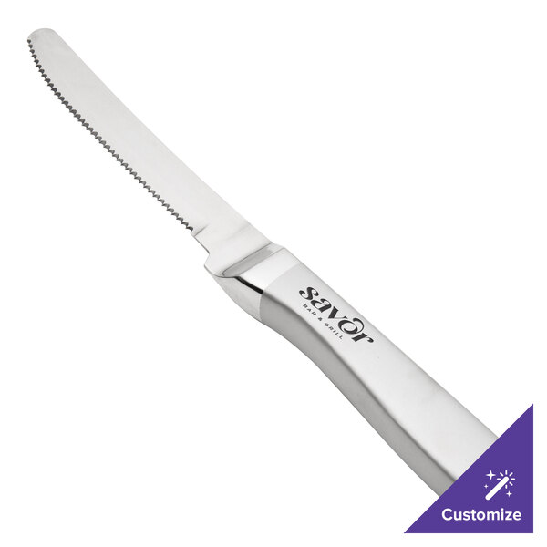 A silver Walco steak knife with a white handle.