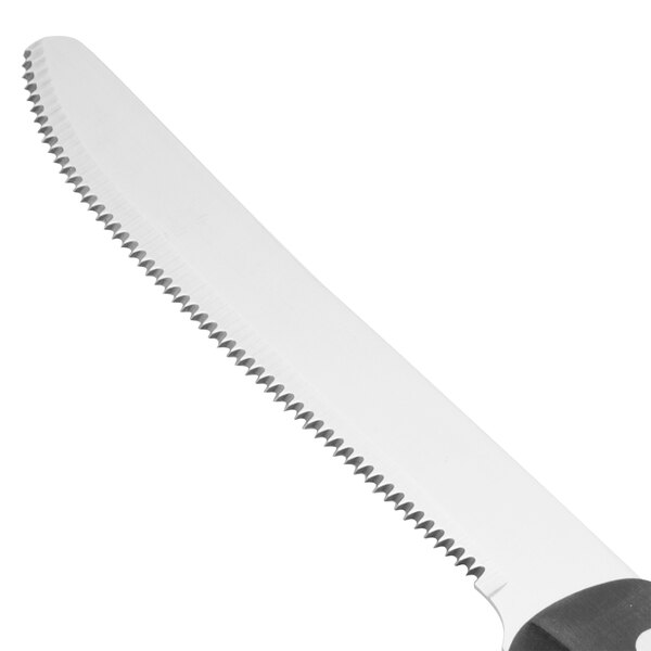A Walco stainless steel steak knife with a black Delrin handle.