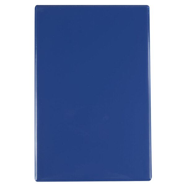 A dark blue rectangular menu board with a white border.