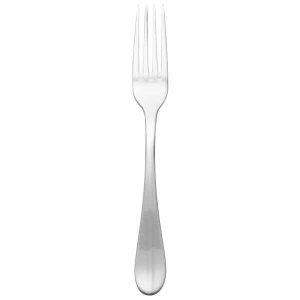 A close-up of a Walco stainless steel dinner fork with a black and silver handle.