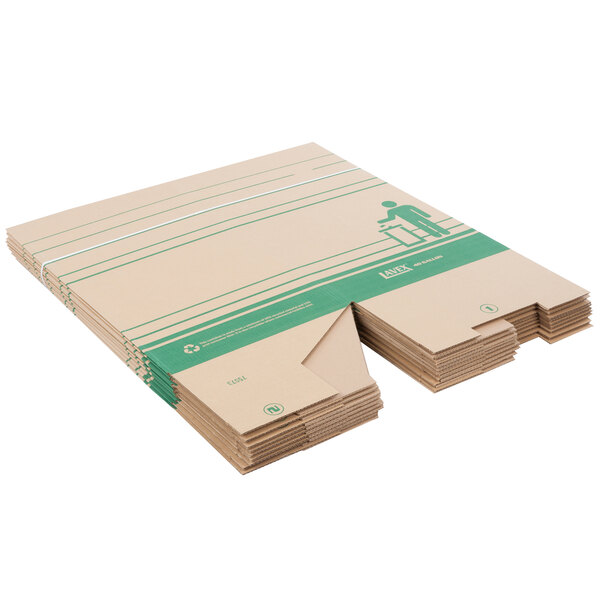 A stack of Lavex kraft corrugated cardboard boxes.