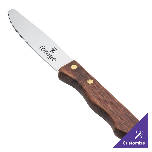 A Walco stainless steel steak knife with a dark hardwood handle.