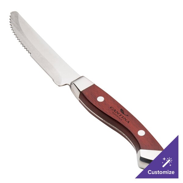 A Walco Denver Chop steak knife with a wooden handle.