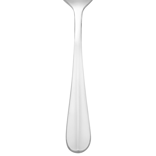 A silver Walco Lancer stainless steel dessert spoon.