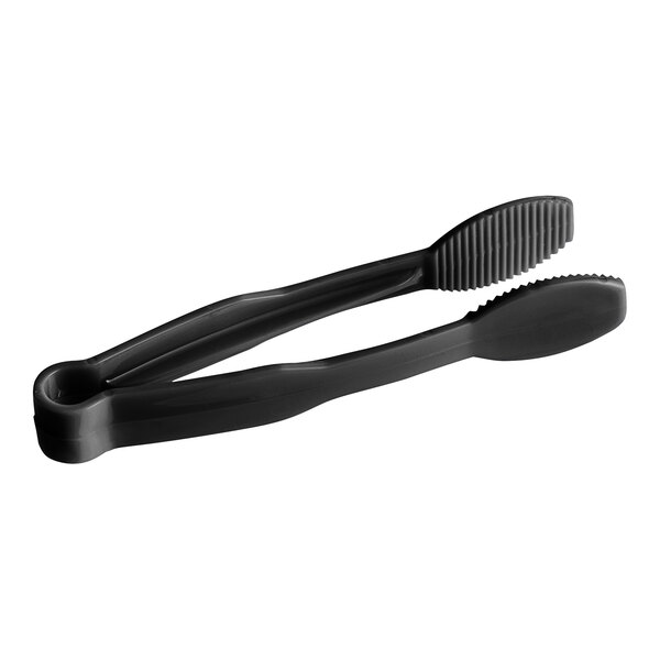 A pair of black Cambro plastic tongs with a flat grip.