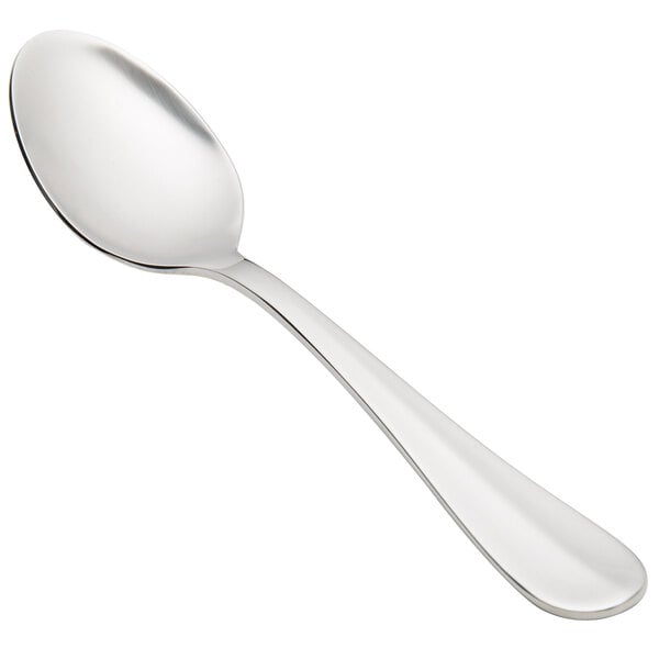 A close-up of a Walco Lancer stainless steel teaspoon with a silver handle.