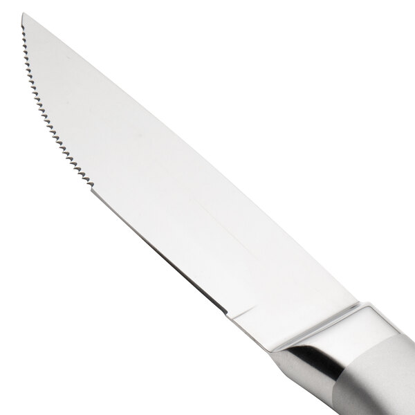 A close-up of a Walco stainless steel steak knife with a jumbo frost finished handle.