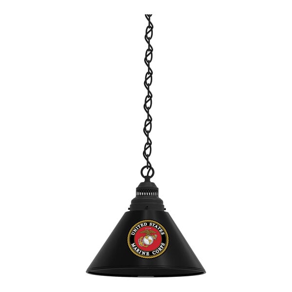 A black lamp with a United States Marine Corps logo on it.