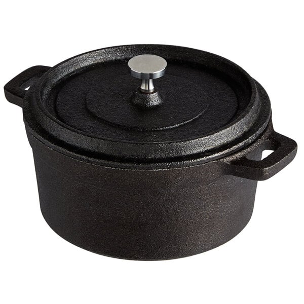 Vollrath 59742 24.6 oz. Pre-Seasoned Mini Cast Iron Pot with Cover