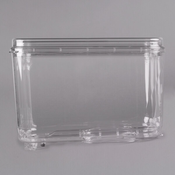 A clear plastic container with a clear lid.