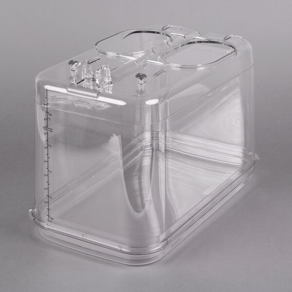 A clear plastic bowl with lid for a Crathco beverage dispenser.