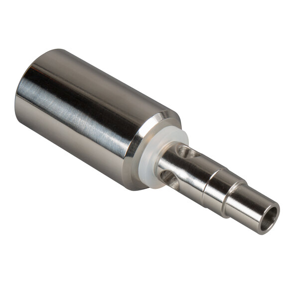 A metal cylinder with a white rubber ring inside.