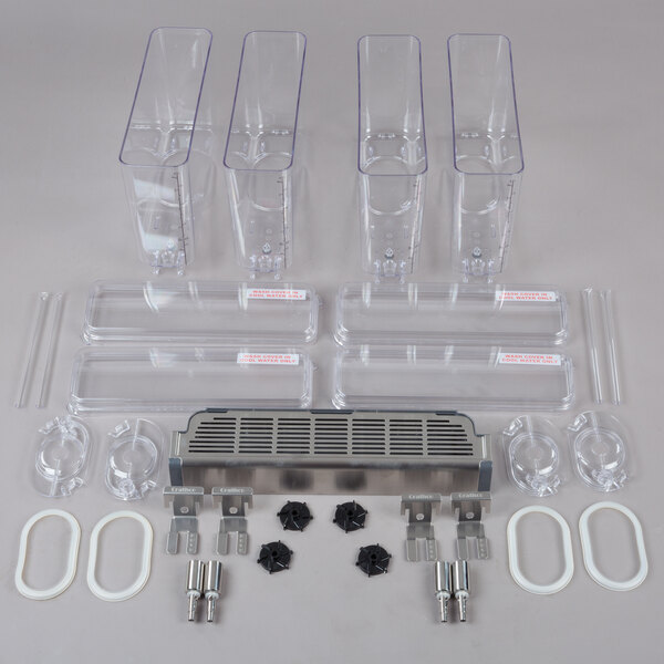 A clear plastic Crathco beverage dispenser bowl assembly with a clear plastic bottom.