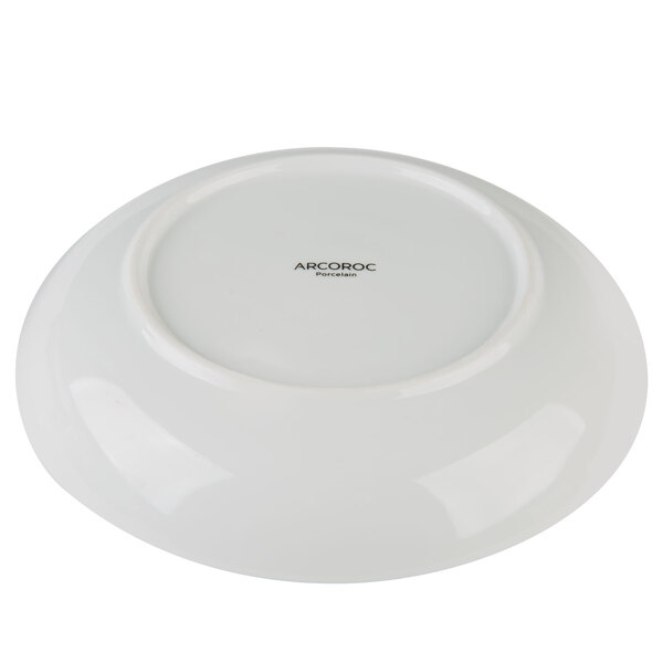 An Arcoroc Candour Azure deep soup bowl with a white background.