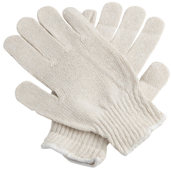 A pair of Cordova medium weight polyester/cotton work gloves with black PVC dotted palms.