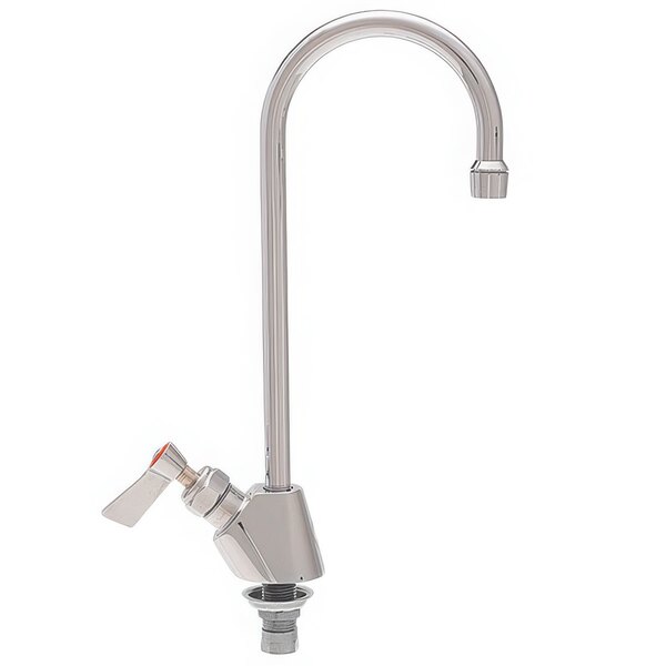 A silver Fisher deck-mounted stainless steel faucet with a swivel gooseneck nozzle and lever handle.