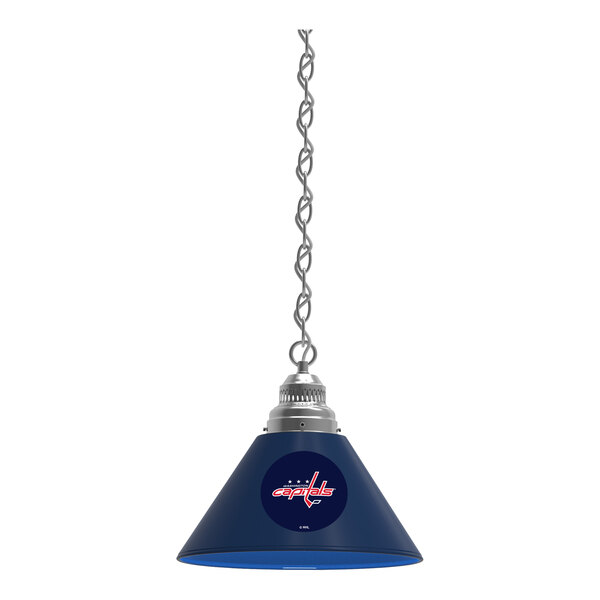 A blue and silver lamp with the Washington Capitals logo on it.
