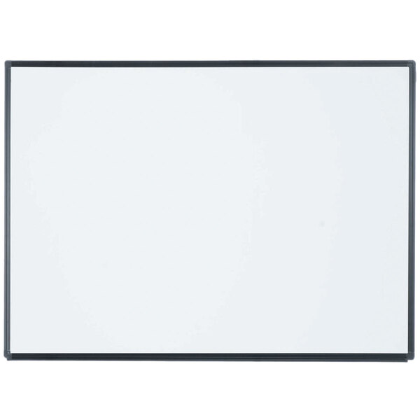 A white board with a black frame.