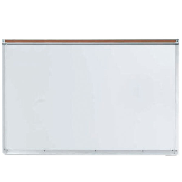 A white board with an aluminum frame.