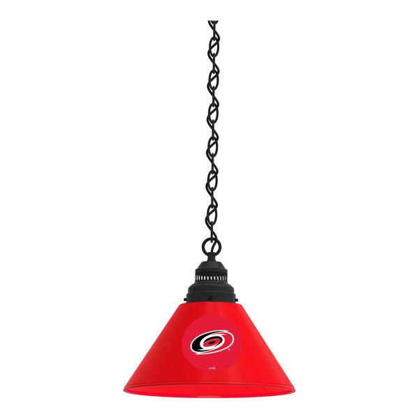 A black pendant light with the Carolina Hurricanes logo in red and black.