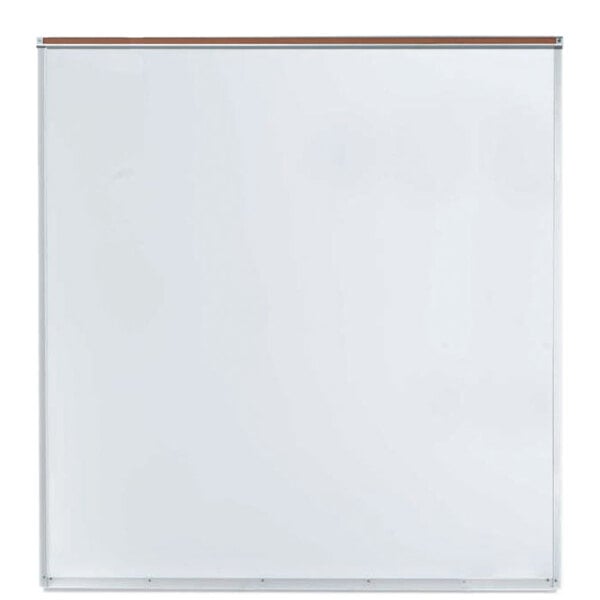 A white board with an aluminum frame.