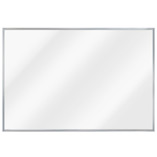 A white rectangular object with a silver frame.