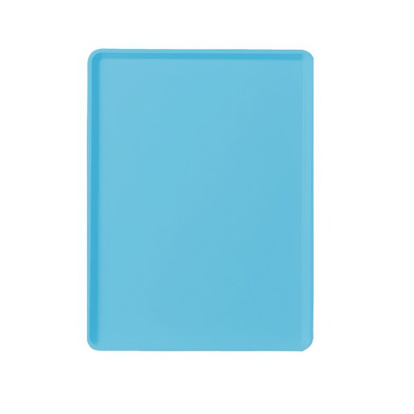 A blue rectangular tray with a white background.