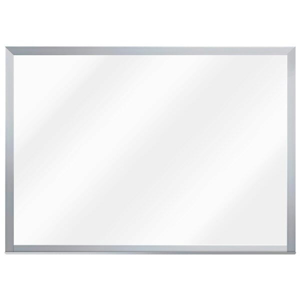 An Aarco white rectangular melamine markerboard with a silver frame.