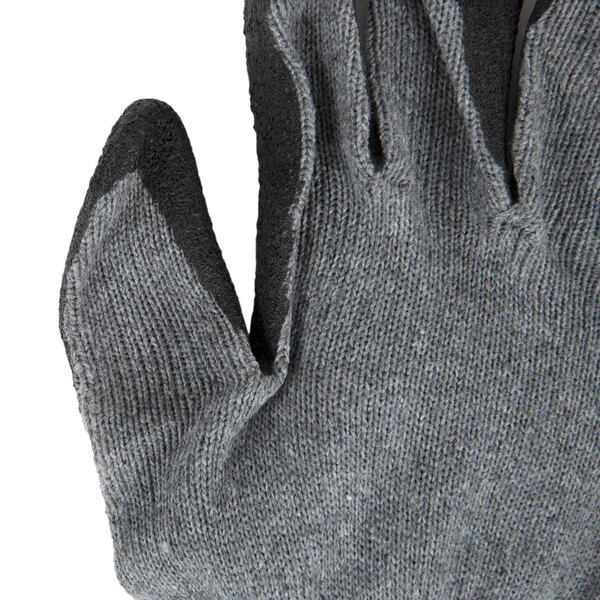 A close up of Cordova gray gloves with black latex-coated tips.