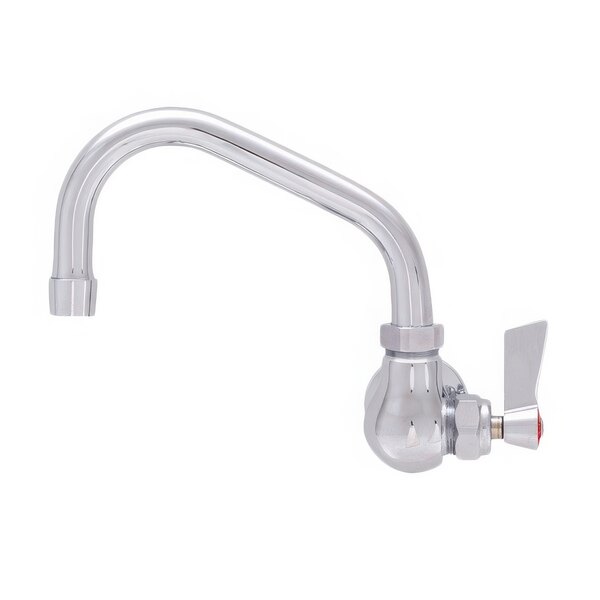 A Fisher stainless steel wall mounted faucet with a swing nozzle and lever handle.