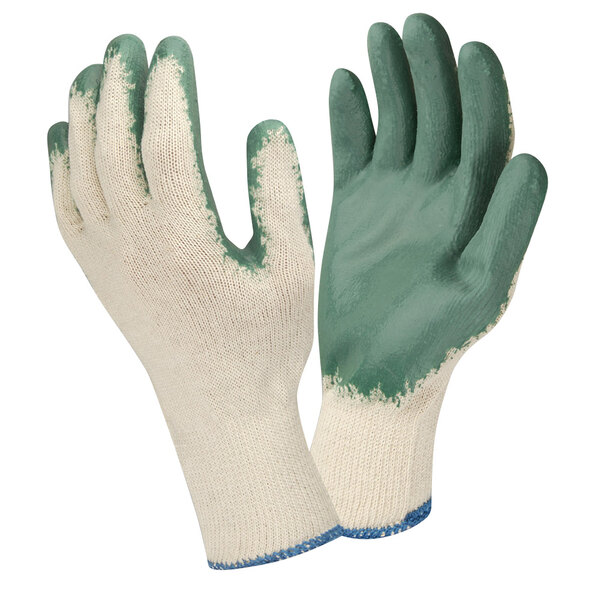 Natural Polyester / Cotton Work Gloves with Green Latex Palm Coating ...