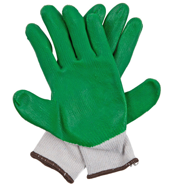 A pair of green Cordova work gloves with white trim on a white background.