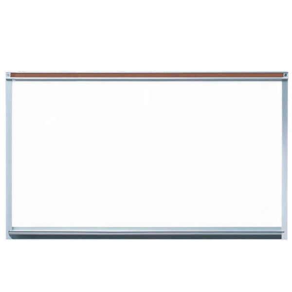 A whiteboard with an aluminum frame and map rail.