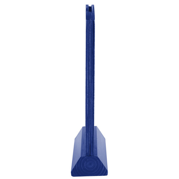 A blue wood menu tent with an angled base.