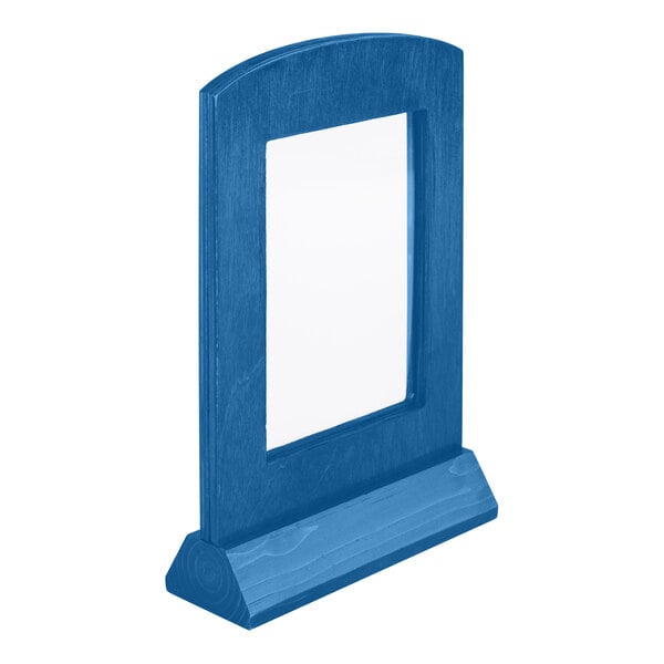 Menu Solutions WTFR-A-2S 4" x 6" True Blue Framed Wood Menu Tent With Angled Base