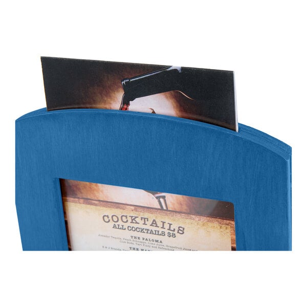 Menu Solutions WTFR-A-2S 4" x 6" True Blue Framed Wood Menu Tent With Angled Base