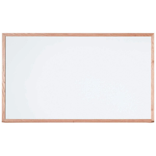 A white porcelain enamel steel markerboard with a wood frame.