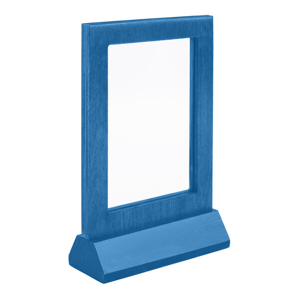 Menu Solutions WTFR-B-2S 5" x 7" True Blue Framed Wood Menu Tent with Angled Base