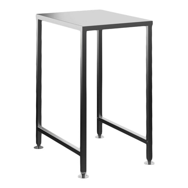 A rectangular metal frame with four legs and a flat top, resembling a minimalist table or stand.