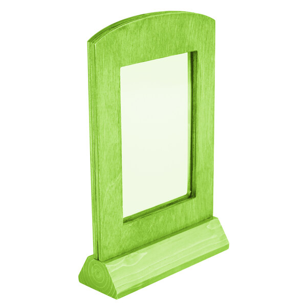 A green wooden frame with a white background.