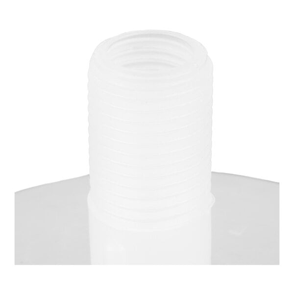 A close-up view of a white plastic threaded cylindrical component.