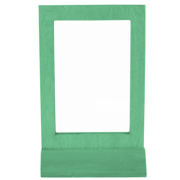A rectangular green wooden frame with a white background.