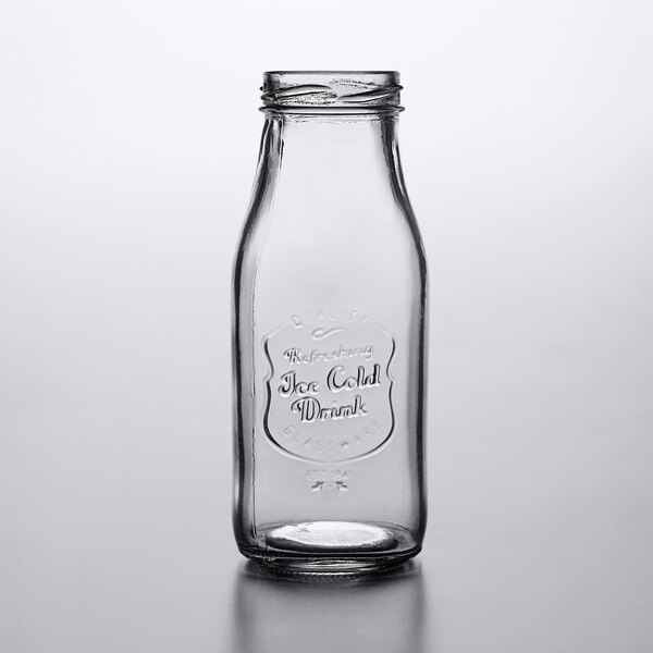 11 oz Glass Milk Bottle Set of 12 - Includes Reusable White Lids and Straws