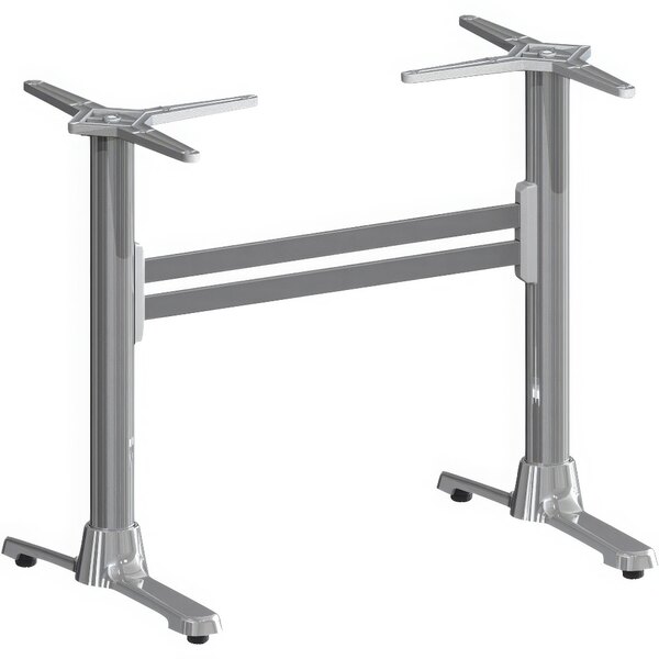 A pair of FLAT Tech silver metal table legs.