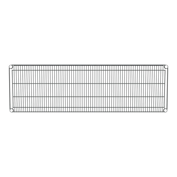 A close-up of a black metal wire rack with a slanted grid.