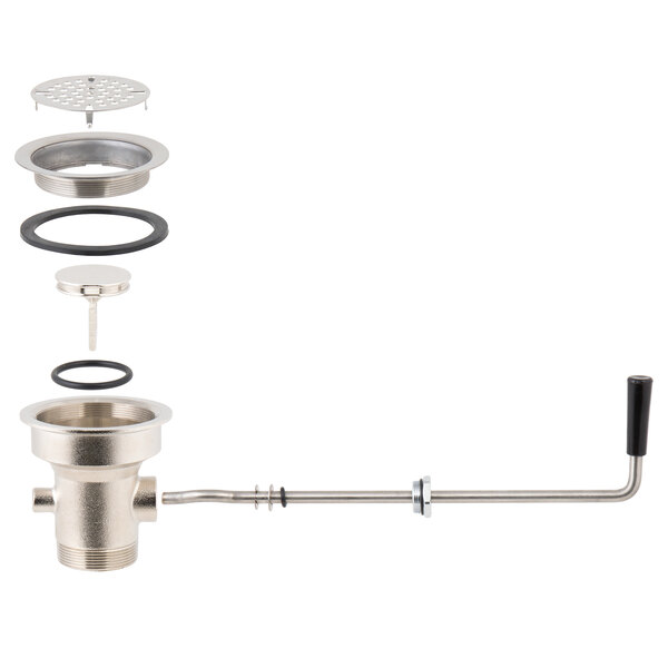 A close-up of a Regency stainless steel waste valve twist handle with a metal ring.