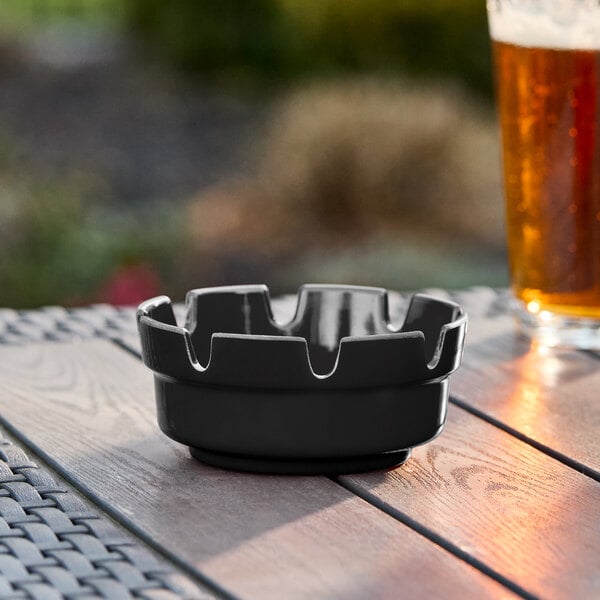 Choice 4 1/4" x 1 3/4" Black Plastic Ashtray - 12/Pack