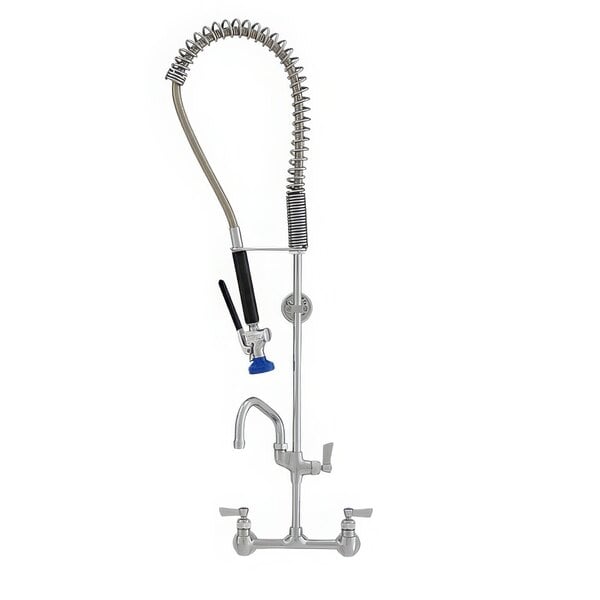 A Fisher stainless steel pre-rinse faucet with a hose attached.