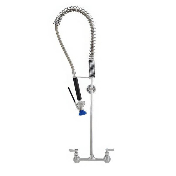 A Fisher stainless steel pre-rinse faucet with a hose attached.